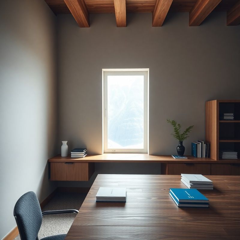 Minimalistična notranjost svetovalne pisarne z azurnimi poudarki